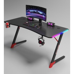 Γραφείο Gaming με φωτισμό RGB, υφή ανθρακονήματος και μεταλλικό σκελετό Μαύρο - Κόκκινο 120x60x75cm D2209-BLACK