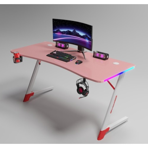 Γραφείο Gaming με φωτισμό RGB, υφή ανθρακονήματος και μεταλλικό σκελετό Ροζ - Λευκό 120x60x74cm D2209-PINK Γραφείο Gaming με φωτισμό RGB, υφή ανθρακονήματος και μεταλλικό σκελετό Ροζ - Λευκό 120x60x74cm D2209-PINK