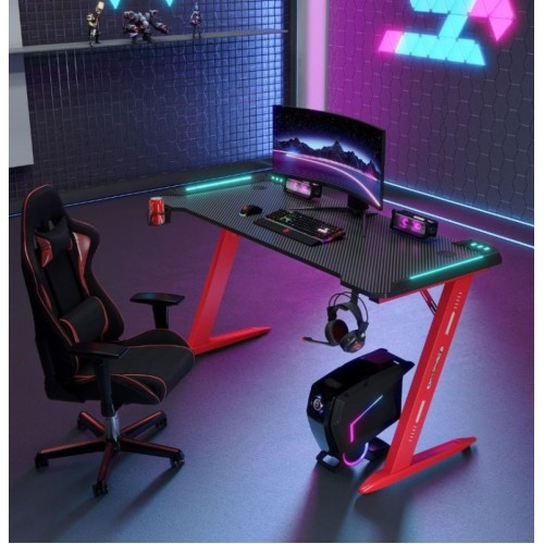 Γραφείο Gaming με φωτισμό RGB υφή ανθρακονήματος και μεταλλικό σκελετό Μαύρο - Κόκκινο 120x60x75cm Γραφείο Gaming με φωτισμό RGB υφή ανθρακονήματος και μεταλλικό σκελετό Μαύρο - Κόκκινο 120x60x75cm