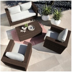 Σετ σαλόνι κήπου αλουμινίου Rattan Costa Rica διθέσιος καναπές πολυθρόνες και τραπεζάκι καφέ