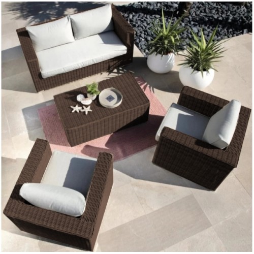 Σετ σαλόνι κήπου αλουμινίου Rattan Costa Rica διθέσιος καναπές πολυθρόνες και τραπεζάκι καφέ
