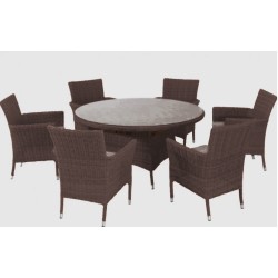 Σετ τραπεζαρία κήπου Costa Rica καφέ με στρογγυλό τραπέζι Φ140 και 6 πολυθρόνες