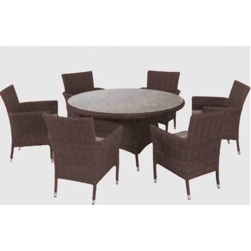 Σετ τραπεζαρία κήπου Costa Rica καφέ με στρογγυλό τραπέζι Φ140 και 6 πολυθρόνες