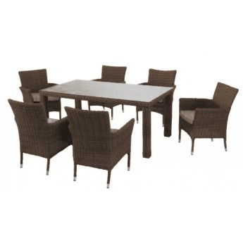 Σετ τραπεζαρία κήπου Costa Rica καφέ 6 πολυθρόνες με τραπέζι 170x100x71cm 