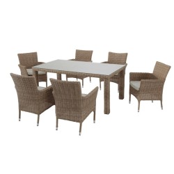 Σετ τραπεζαρία κήπου Costa Rica Naterial μπεζ 6 πολυθρόνες με τραπέζι 170x100x71cm 