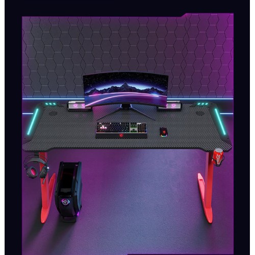 Γραφείο Gaming με φωτισμό RGB υφή ανθρακονήματος και μεταλλικό σκελετό Μαύρο - Κόκκινο 120x60x75cm Γραφείο Gaming με φωτισμό RGB υφή ανθρακονήματος και μεταλλικό σκελετό Μαύρο - Κόκκινο 120x60x75cm