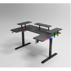 Γραφείο Gaming με φωτισμό RGB, υφή ανθρακονήματος και μεταλλικό σκελετό Μαύρο 160x(60-100)x74cm P203