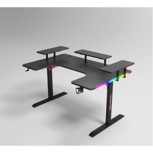 Γραφείο Gaming με φωτισμό RGB, υφή ανθρακονήματος και μεταλλικό σκελετό Μαύρο 160x(60-100)x74cm P203 Γραφείο Gaming με φωτισμό RGB, υφή ανθρακονήματος και μεταλλικό σκελετό Μαύρο 160x(60-100)x74cm P203