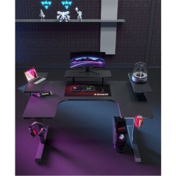 Γραφείο Gaming με φωτισμό RGB, υφή ανθρακονήματος και μεταλλικό σκελετό Μαύρο 160x(60-100)x74cm P203 Γραφείο Gaming με φωτισμό RGB, υφή ανθρακονήματος και μεταλλικό σκελετό Μαύρο 160x(60-100)x74cm P203