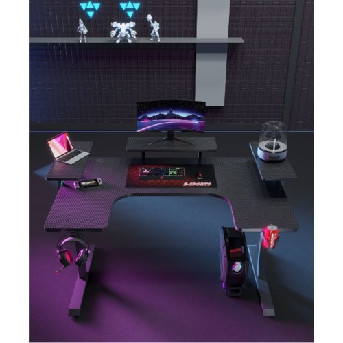 Γραφείο Gaming με φωτισμό RGB, υφή ανθρακονήματος και μεταλλικό σκελετό Μαύρο 160x(60-100)x74cm P203 Γραφείο Gaming με φωτισμό RGB, υφή ανθρακονήματος και μεταλλικό σκελετό Μαύρο 160x(60-100)x74cm P203