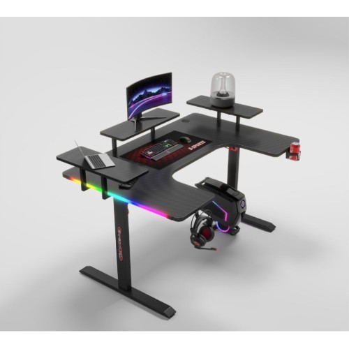 Γραφείο Gaming με φωτισμό RGB, υφή ανθρακονήματος και μεταλλικό σκελετό Μαύρο 160x(60-100)x74cm P203 Γραφείο Gaming με φωτισμό RGB, υφή ανθρακονήματος και μεταλλικό σκελετό Μαύρο 160x(60-100)x74cm P203