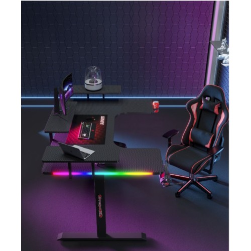 Γραφείο Gaming με φωτισμό RGB, υφή ανθρακονήματος και μεταλλικό σκελετό Μαύρο 160x(60-100)x74cm P203 Γραφείο Gaming με φωτισμό RGB, υφή ανθρακονήματος και μεταλλικό σκελετό Μαύρο 160x(60-100)x74cm P203