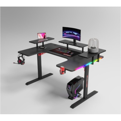 Γραφείο Gaming με φωτισμό RGB, υφή ανθρακονήματος και μεταλλικό σκελετό Μαύρο 160x(60-100)x74cm P203 Γραφείο Gaming με φωτισμό RGB, υφή ανθρακονήματος και μεταλλικό σκελετό Μαύρο 160x(60-100)x74cm P203