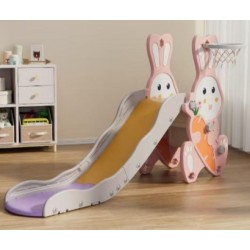 Πλαστική παιδική τσουλήθρα Κουνελάκι με μπασκέτα σε ροζ