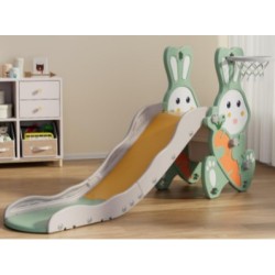 Πλαστική παιδική τσουλήθρα Κουνελάκι με μπασκέτα σε πράσινο