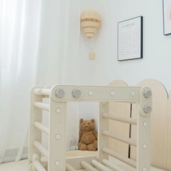 Πολυμορφικό τραπέζι σκάλα αναρρίχησης με πίνακα ζωγραφικής και πάνελ για τουβλάκια σε λευκό πορτοκαλί