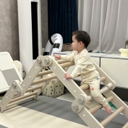 Πολυμορφικό τραπέζι σκάλα αναρρίχησης με πίνακα ζωγραφικής και πάνελ για τουβλάκια σε λευκό πορτοκαλί