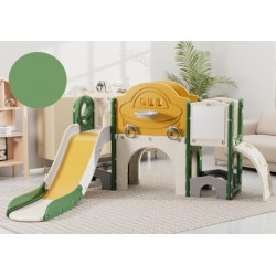 Πλαστική παιδική χαρά Διάστημα με τσουλήθρα μπασκέτα τηλεσκόπιο κρίκους πίνακα ζωγραφικής σε πράσινο