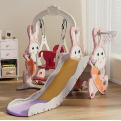 Πλαστική παιδική χαρά κο΄ύνια τσουλήθρα Κουνελάκι με μπασκέτα σε ροζ