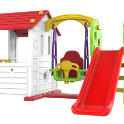 Πλαστικό παιδικό Σπιτάκι ToyMonarch με Κούνια, Τσουλήθρα και Μπασκέτα