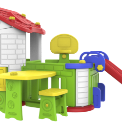 Πλαστικό παιδικό Σπιτάκι ToyMonarch με Κήπου, Τσουλήθρα, Μπασκέτα και τραπεζάκι με καρέκλες Πράσινο