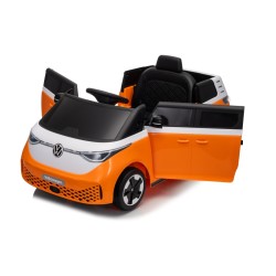 Ηλεκτροκίνητο παιδικό αυτοκίνητο Licensed Volkswagen ID BUZZ 12V με δερμάτινο κάθισμα και ελαστικά τύπου αυτοκινήτου πορτοκαλί