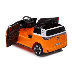 Ηλεκτροκίνητο παιδικό αυτοκίνητο Licensed Volkswagen ID BUZZ 12V με δερμάτινο κάθισμα και ελαστικά τύπου αυτοκινήτου πορτοκαλί