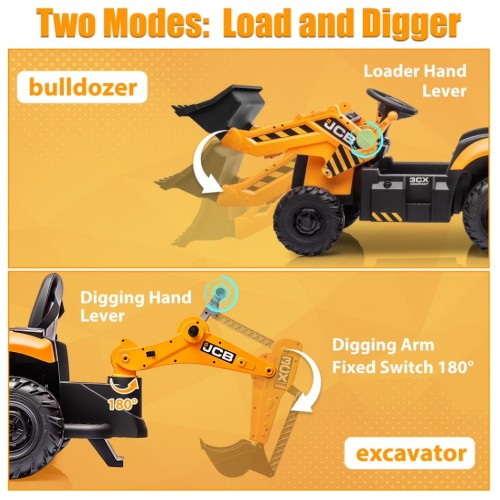 Ηλεκτροκίνητη παιδική μπουλντόζα - εκσκαφέας Licensed JCB 12V ηλικίας 3-7 ετών