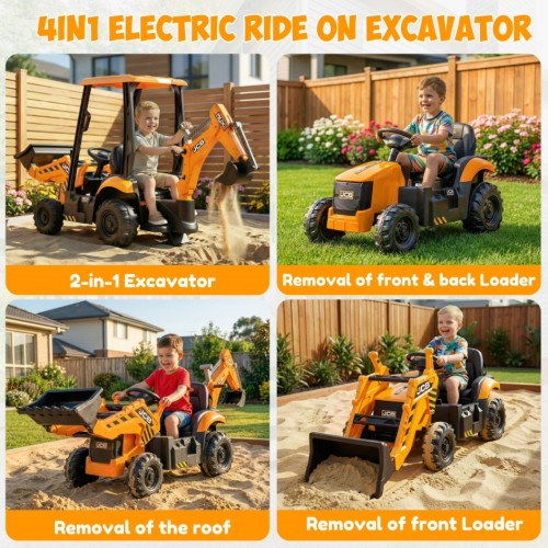 Ηλεκτροκίνητη παιδική μπουλντόζα - εκσκαφέας με καμπίνα Licensed JCB 12V ηλικίας 3-7 ετών