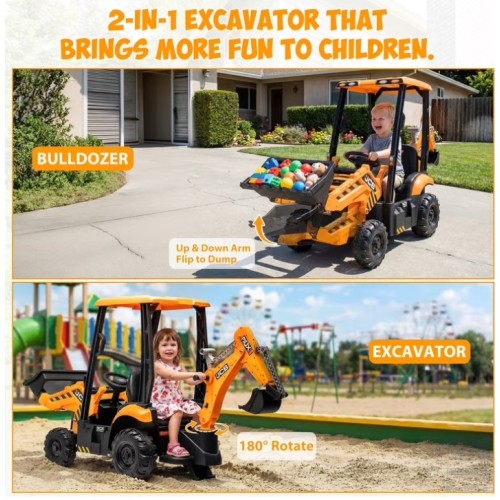 Ηλεκτροκίνητη παιδική μπουλντόζα - εκσκαφέας με καμπίνα Licensed JCB 12V ηλικίας 3-7 ετών