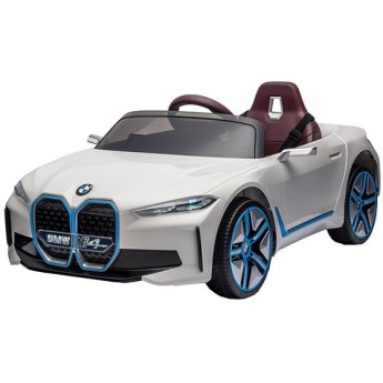 Ηλεκτροκίνητο παιδικό αυτοκίνητο Licensed BMW I4 12V με δερμάτινα καθίσματα και ελαστικά αυτοκινήτου λευκό