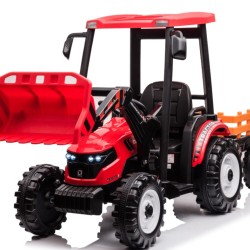 Ηλεκτροκίνητο παιδικό τρακτέρ 24v με οροφή τρέιλερ και χειροκίνητο εκσκαφέα σε κόκκινο