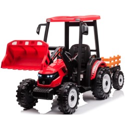 Ηλεκτροκίνητο παιδικό τρακτέρ 24v με οροφή τρέιλερ και χειροκίνητο εκσκαφέα σε κόκκινο