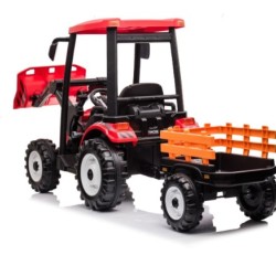 Ηλεκτροκίνητο παιδικό τρακτέρ 24v με οροφή τρέιλερ και χειροκίνητο εκσκαφέα σε κόκκινο