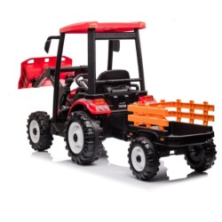 Ηλεκτροκίνητο παιδικό τρακτέρ 24v με οροφή τρέιλερ και χειροκίνητο εκσκαφέα σε κόκκινο