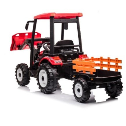 Ηλεκτροκίνητο παιδικό τρακτέρ 24v με οροφή τρέιλερ και χειροκίνητο εκσκαφέα σε κόκκινο