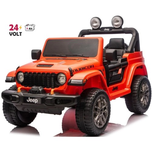 Ηλεκτροκίνητο Παιδικό Αυτοκίνητο Licensed Wrangler Rubicon Διθέσιο 24v πορτοκαλί με δερμάτινα καθίσματα και ελαστικά τύπου αυτοκινήτου
