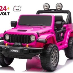 Ηλεκτροκίνητο Παιδικό Αυτοκίνητο Licensed Wrangler Rubicon Διθέσιο 24v ροζ με δερμάτινα καθίσματα και ελαστικά τύπου αυτοκινήτου