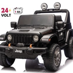 Ηλεκτροκίνητο Παιδικό Αυτοκίνητο Licensed Wrangler Rubicon Διθέσιο 24v Μαύρο με δερμάτινα καθίσματα και ελαστικά τύπου αυτοκινήτου