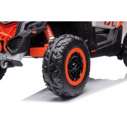 Ηλεκτροκίνητο παιδικό αυτοκίνητο Διθέσιο Licensed Can AM Maverick UTV 24V με δερμάτινα καθίσματα και ελαστικά τύπου αυτοκινήτου σε πορτοκαλί