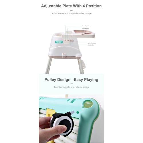 3 σε 1 παιδικό καρεκλάκι φαγητού δερματίνης ηλικίας 0 έως 4 ετών με διπλό τραπεζάκι σε πράσινο