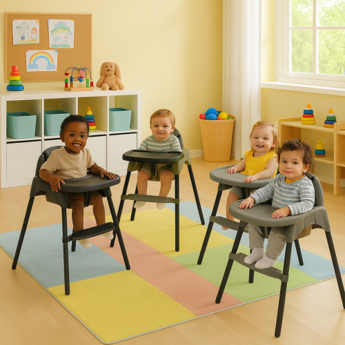 Καρεκλάκι φαγητού FunBaby 2 σε 1 με πλαστικό σκελετό και κάθισμα  απο 6 μηνών έως 15 κιλά σε γκρι χρώμα