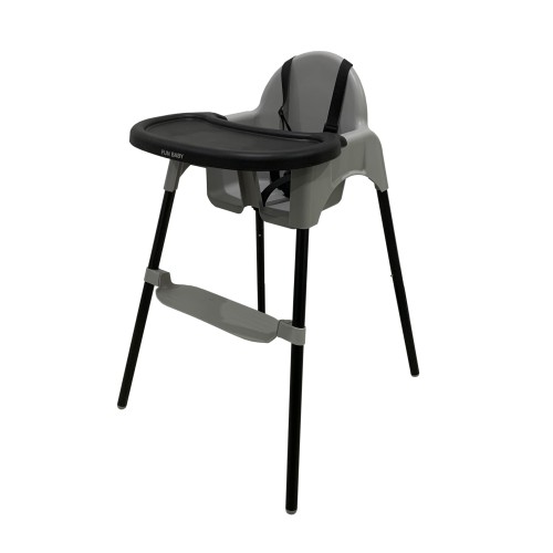 Καρεκλάκι φαγητού FunBaby 2 σε 1 με πλαστικό σκελετό και κάθισμα  απο 6 μηνών έως 15 κιλά σε μαύρο γκρι χρώμα