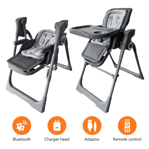 Ηλεκτρικό καρεκλάκι φαγητού Galaxy 3 σε 1 με ανάκληση δυνατότητα κούνιας bluetooth και χειριστήριο απο 3 μηνών έως 20 κιλά σε μαύρο χρώμα