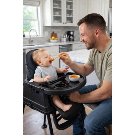 Καρεκλάκι φαγητού Moon 3 σε 1 με μεταλλικό σκελετό και πλαστικό κάθισμα με δερματίνη απο 6 μηνών έως 15 κιλά σε μαύρο χρώμα