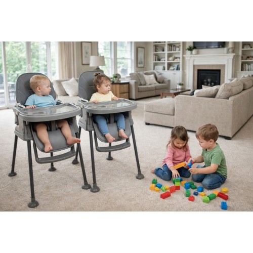 Καρεκλάκι φαγητού Moon 3 σε 1 με μεταλλικό σκελετό και πλαστικό κάθισμα με δερματίνη απο 6 μηνών έως 15 κιλά σε σκούρο γκρι χρώμα