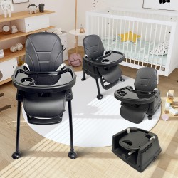 Καρεκλάκι φαγητού Moon 3 σε 1 με μεταλλικό σκελετό και πλαστικό κάθισμα με δερματίνη απο 6 μηνών έως 15 κιλά σε μαύρο χρώμα
