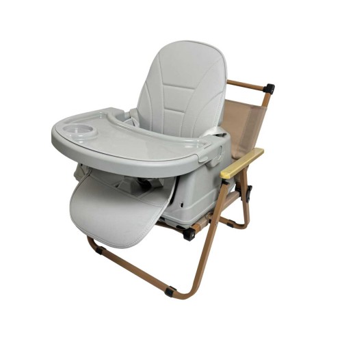 Καρεκλάκι φαγητού Moon 3 σε 1 με μεταλλικό σκελετό και πλαστικό κάθισμα με δερματίνη απο 6 μηνών έως 15 κιλά σε ανοιχτό γκρι χρώμα