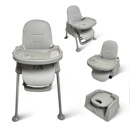 Καρεκλάκι φαγητού Moon 3 σε 1 με μεταλλικό σκελετό και πλαστικό κάθισμα με δερματίνη απο 6 μηνών έως 15 κιλά σε ανοιχτό γκρι χρώμα