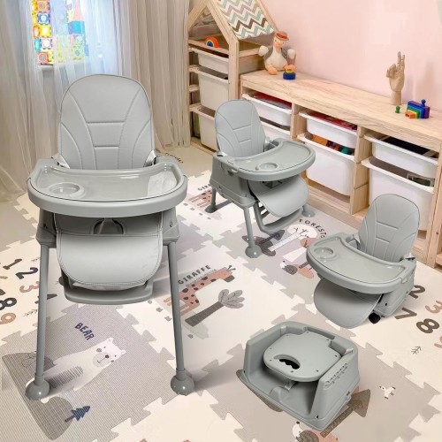 Καρεκλάκι φαγητού Moon 3 σε 1 με μεταλλικό σκελετό και πλαστικό κάθισμα με δερματίνη απο 6 μηνών έως 15 κιλά σε ανοιχτό γκρι χρώμα
